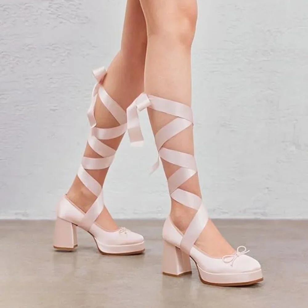 Lace Up Heels Platform Chunky